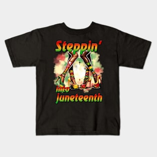 Funny Steppin' into juneteenth Kids T-Shirt